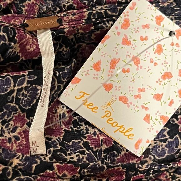 Free People I’m Your Favorite Mini Dress Plum/Purple Combo Size M Smocked Floral - Picture 8 of 8